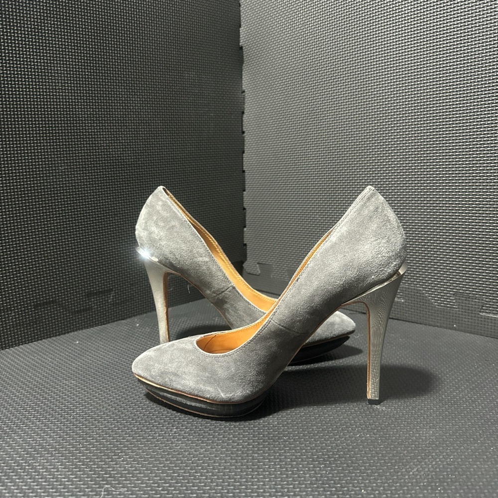 L.A.M.B Leather High Heel Pumps with Metallic Heel